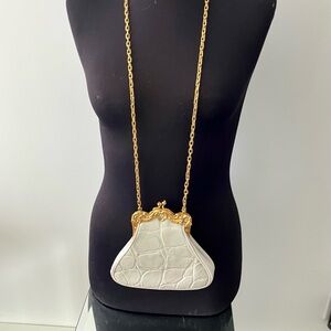 Glen Miller Ann Turk White Croc Effect Embossed Leather Purse Bag Ornate Glam